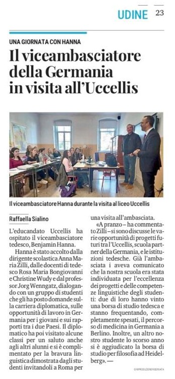 Visita diplomatica del Vice Ambasciatore tedesco Hanna Benjamin all’Educandato Statale Collegio Uccellis di Udine